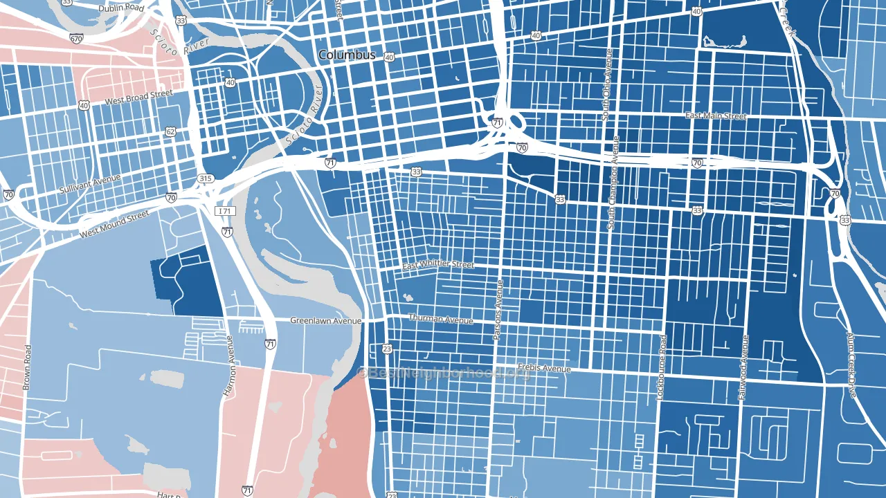 Southside Columbus, Columbus, OH block-group political-lean map