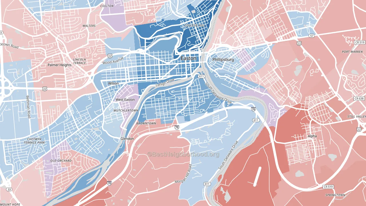 Southside, Easton, PA block-group political-lean map