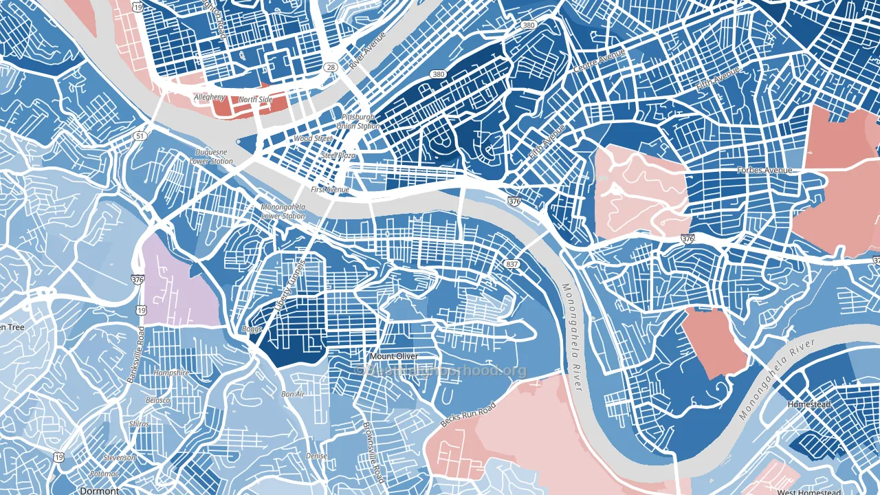 Southside Flats, Pittsburgh, PA block-group political-lean map