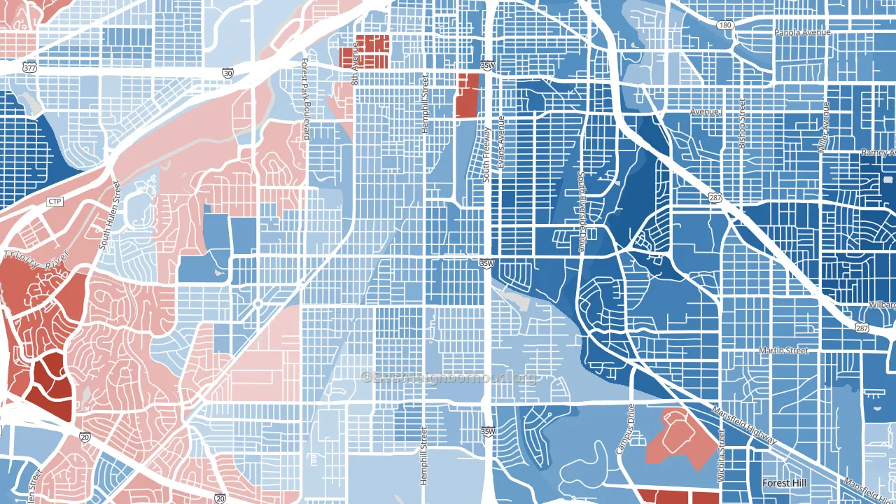 Southside, Fort Worth, TX block-group political-lean map