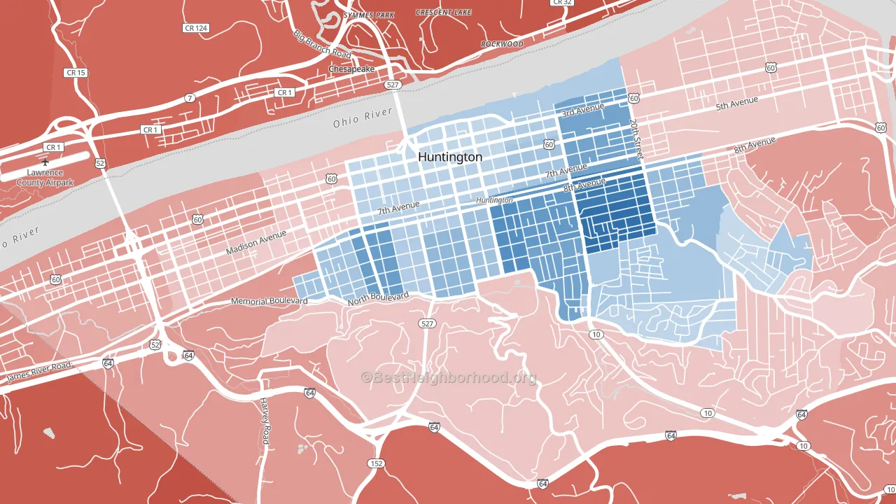 Southside, Huntington, WV block-group political-lean map