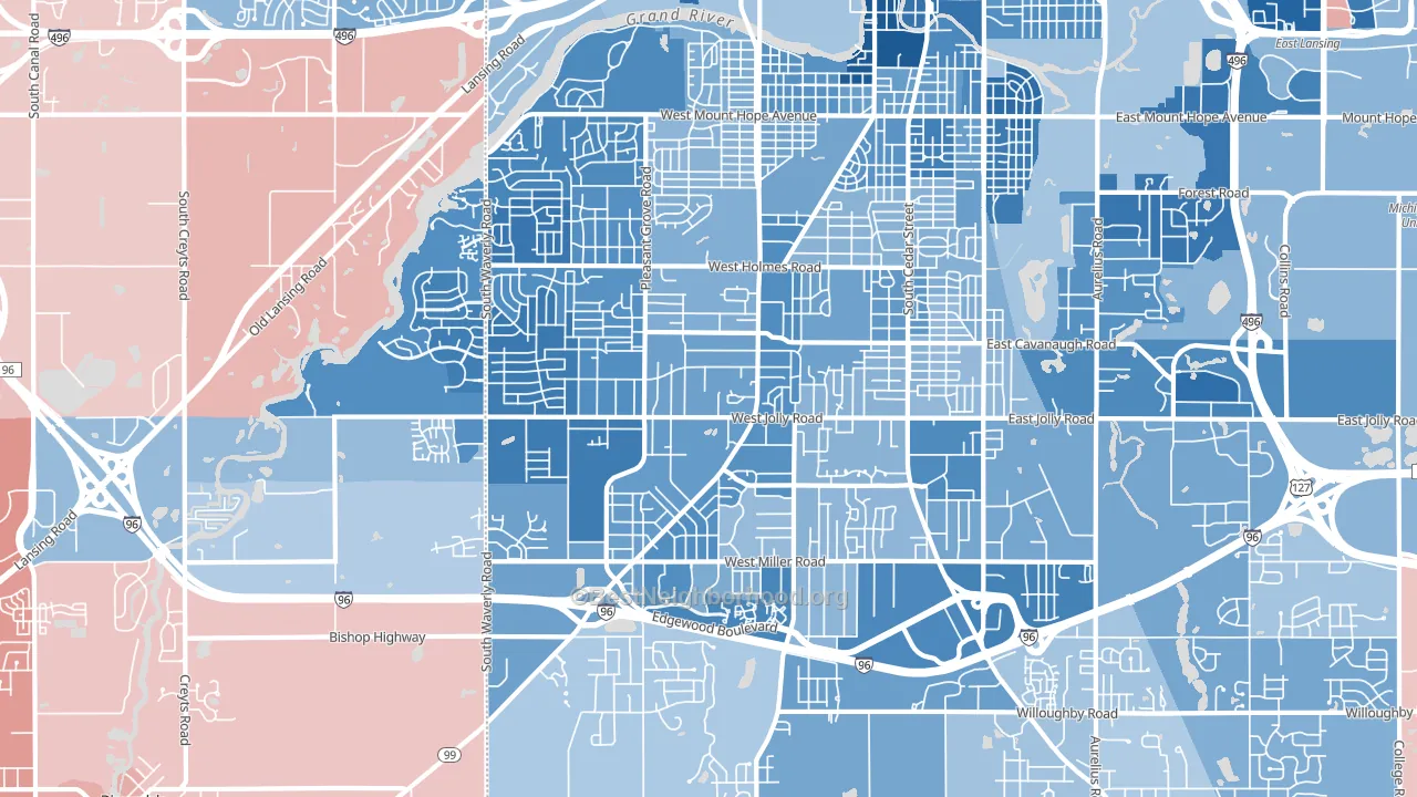 Southside, Lansing, MI block-group political-lean map
