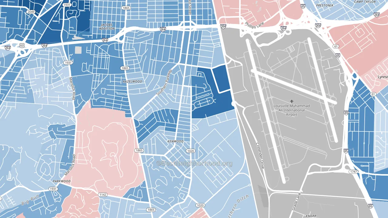 Southside, Louisville, KY block-group political-lean map