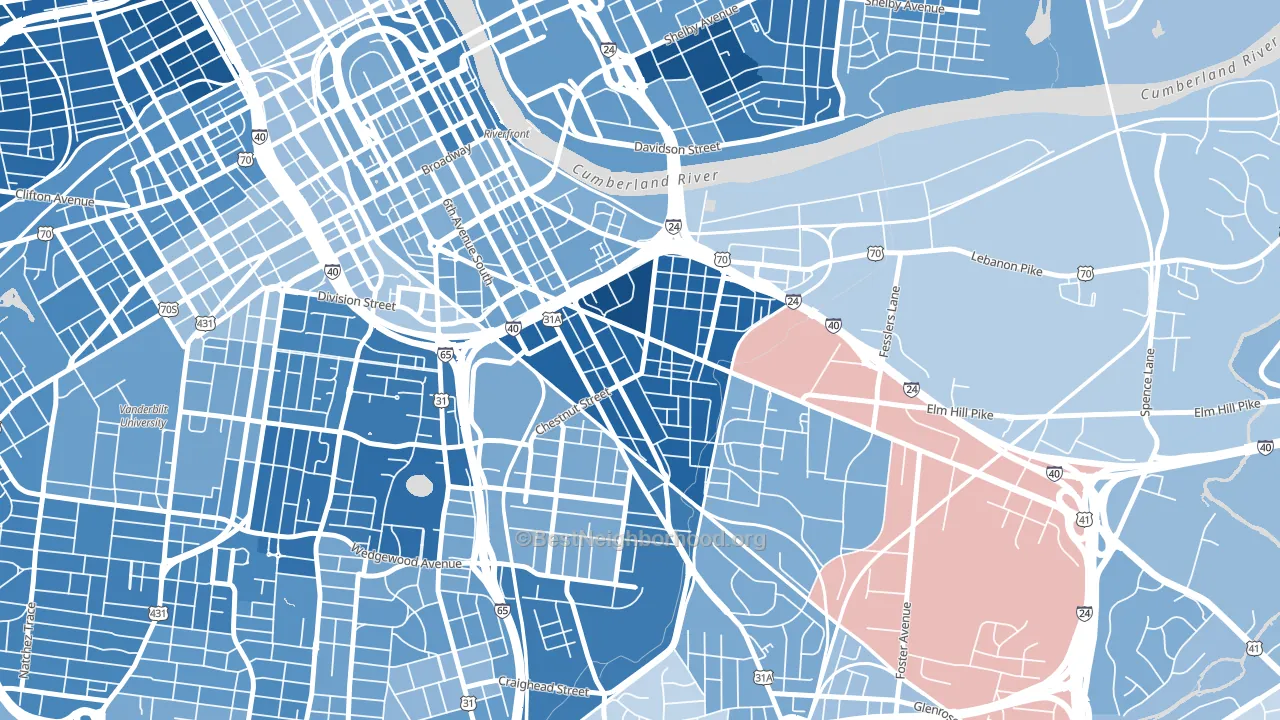 Southside, Nashville, TN block-group political-lean map
