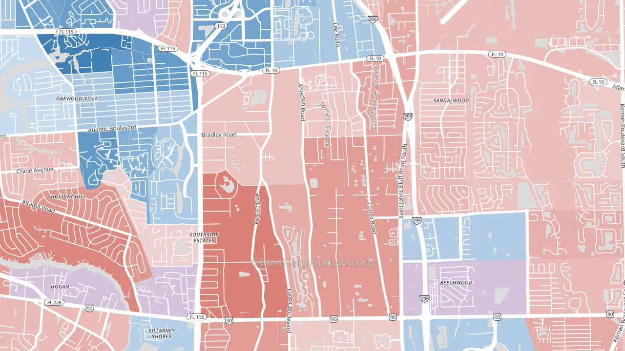 Southsuide Estates, Jacksonville, FL block-group political-lean map