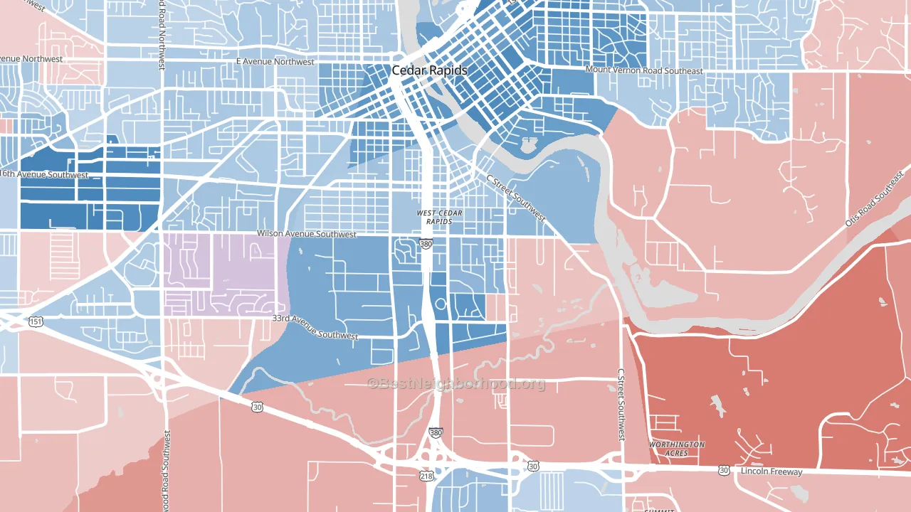 Southwest Area, Cedar Rapids, IA block-group political-lean map
