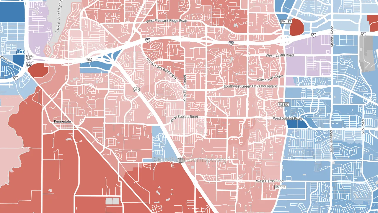Southwest Arlington, Arlington, TX block-group political-lean map