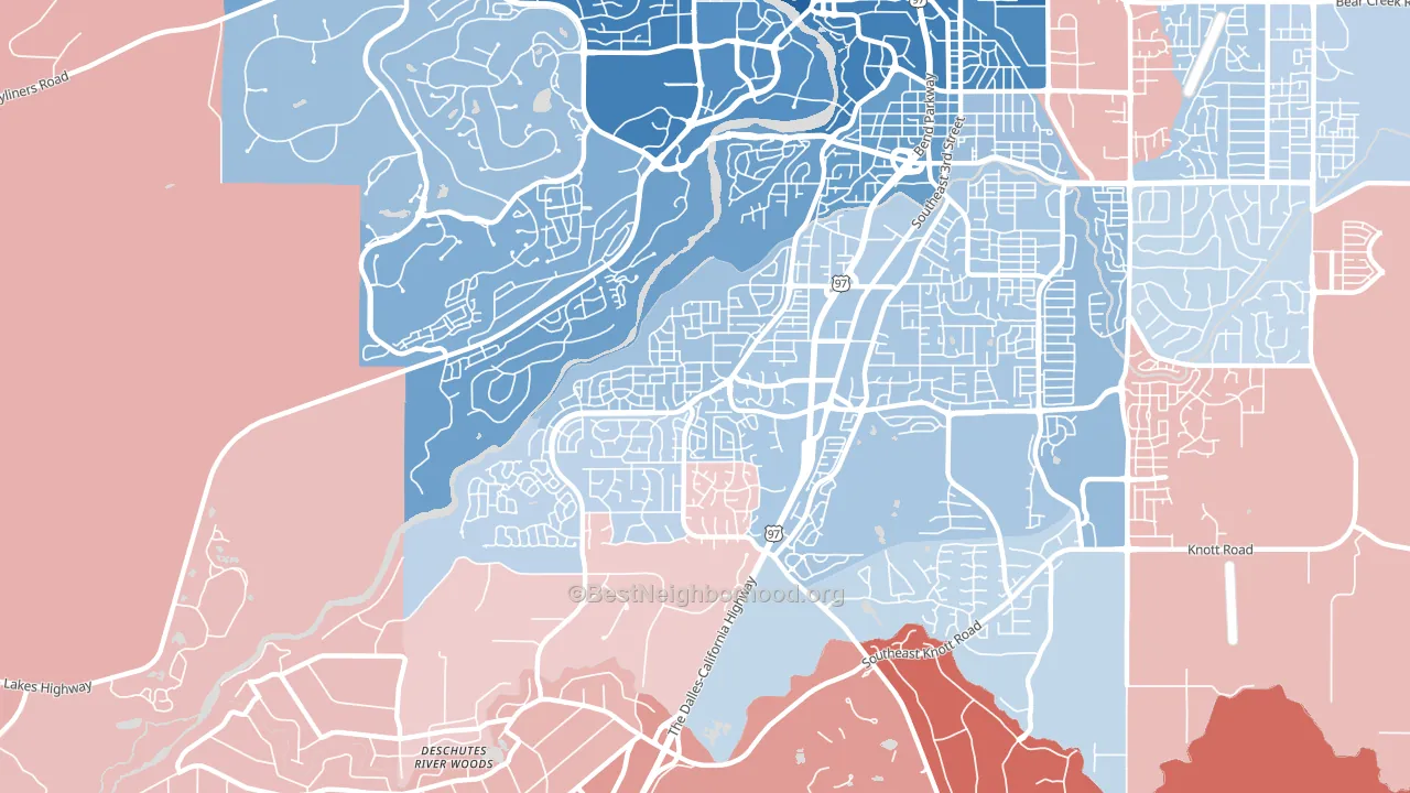Southwest Bend, Bend, OR block-group political-lean map