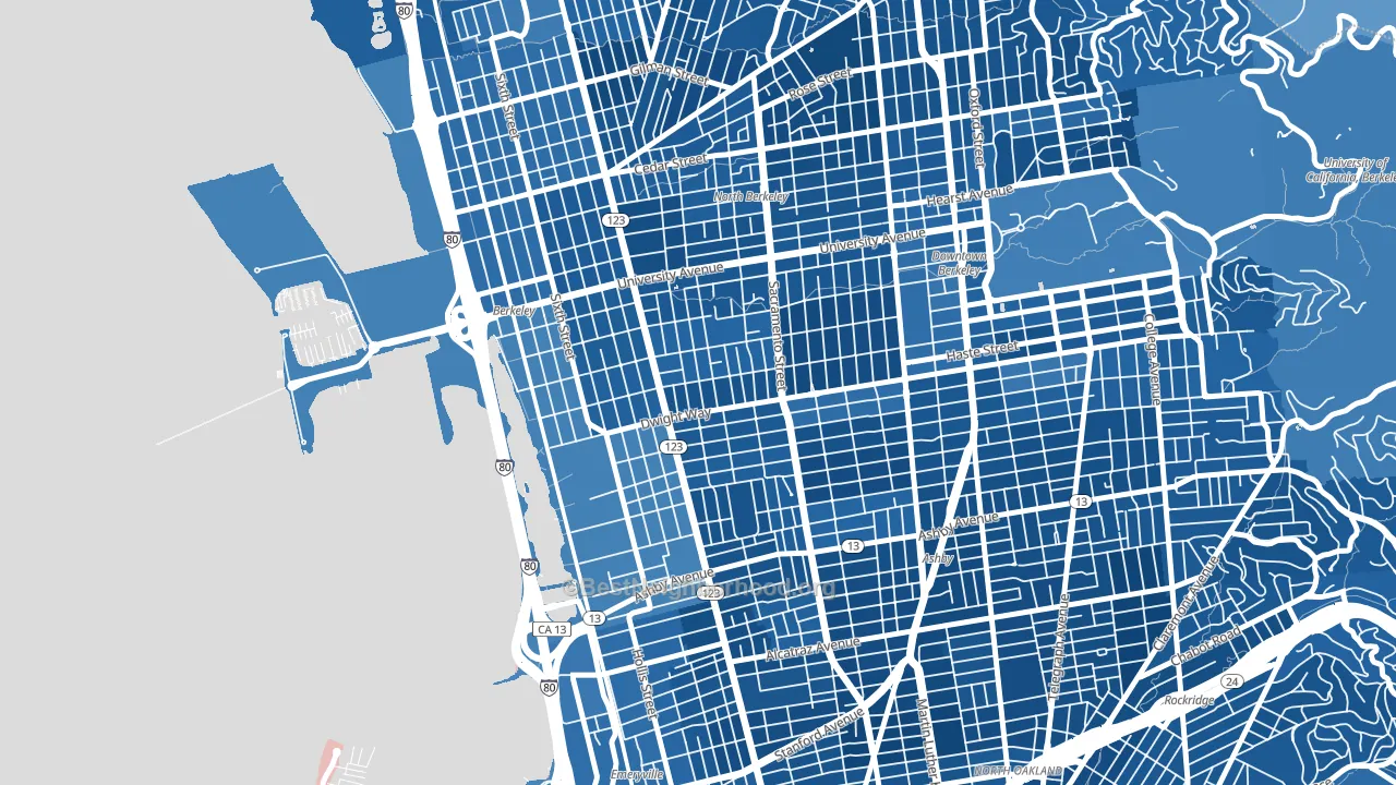 SouthWest Berkeley, Berkeley, CA block-group political-lean map