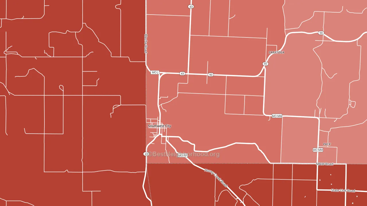 Southwest City, MO block-group political-lean map