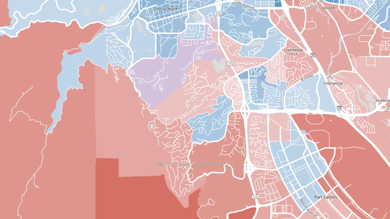 Southwest Colorado Springs, Colorado Springs, CO block-group political-lean map
