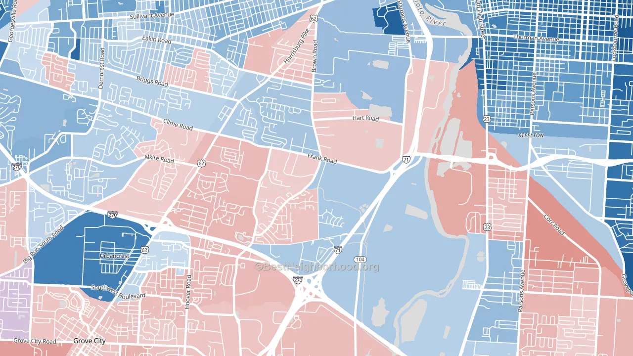 Southwest, Columbus, OH block-group political-lean map