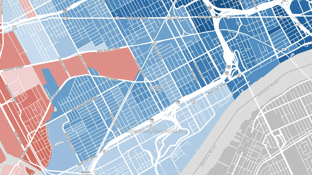 Southwest Detroit, Detroit, MI block-group political-lean map