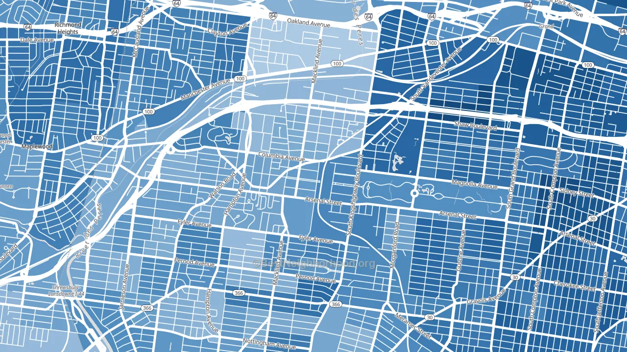 Southwest Garden, St. Louis, MO block-group political-lean map