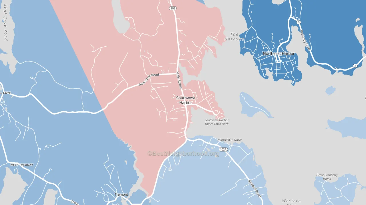 Southwest Harbor, ME block-group political-lean map