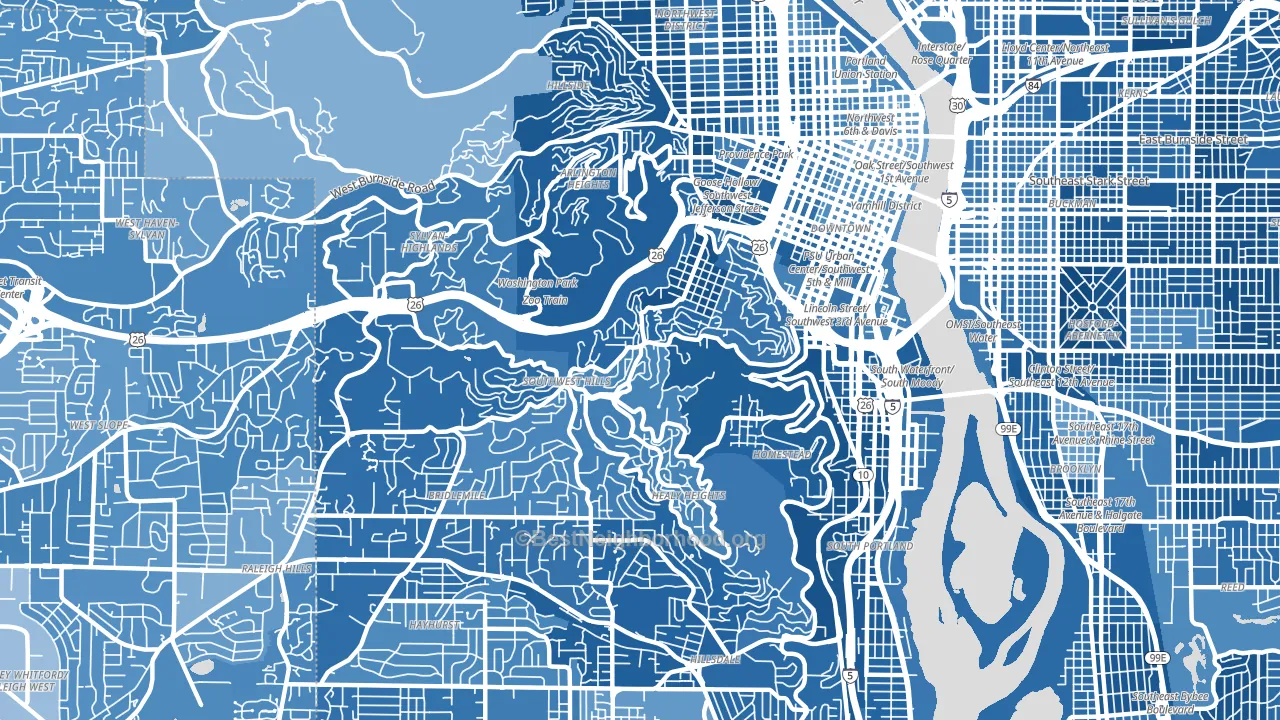 Southwest Hills, Portland, OR block-group political-lean map