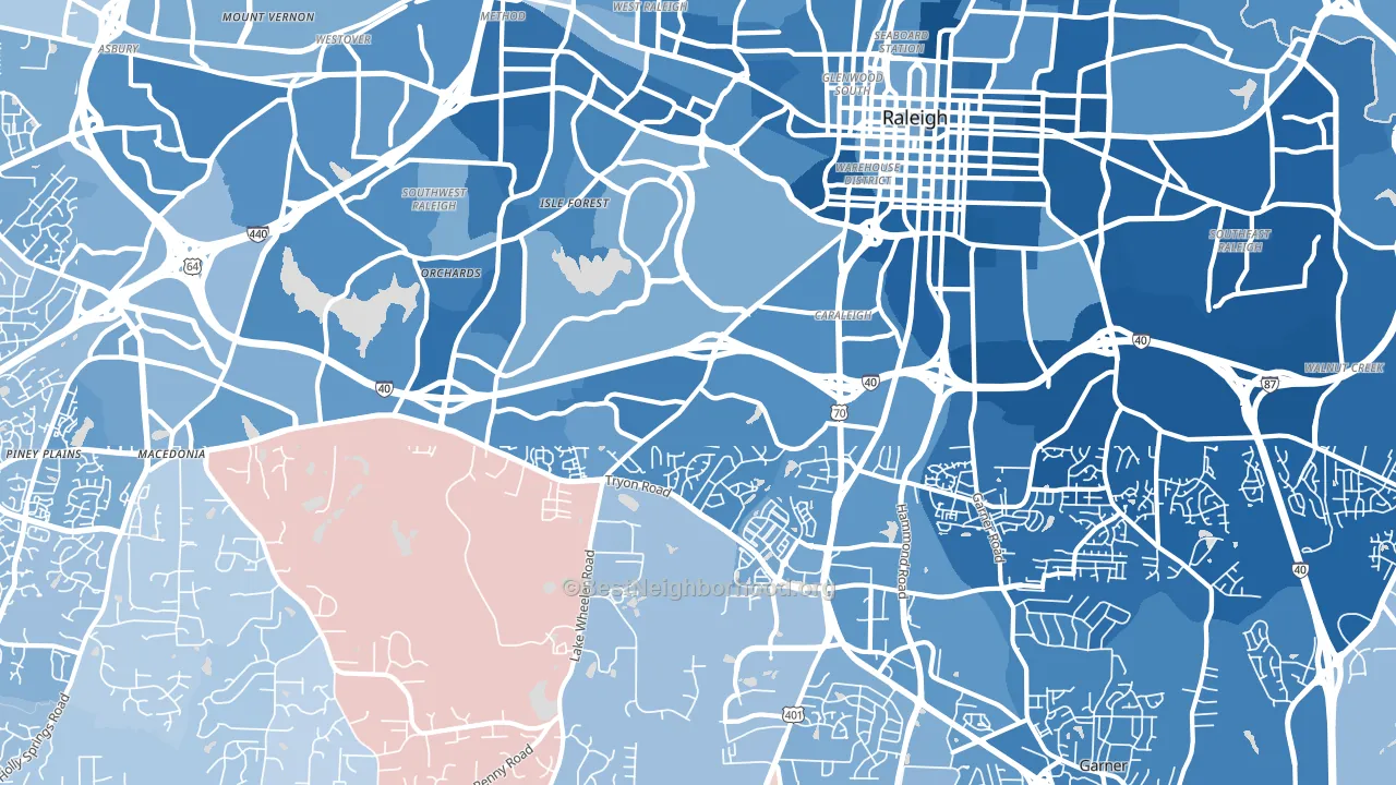 Southwest Raleigh, Raleigh, NC block-group political-lean map