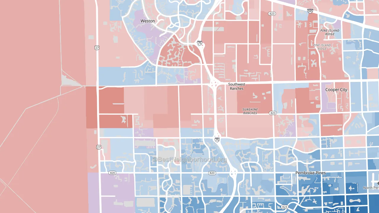 Southwest Ranches, FL block-group political-lean map