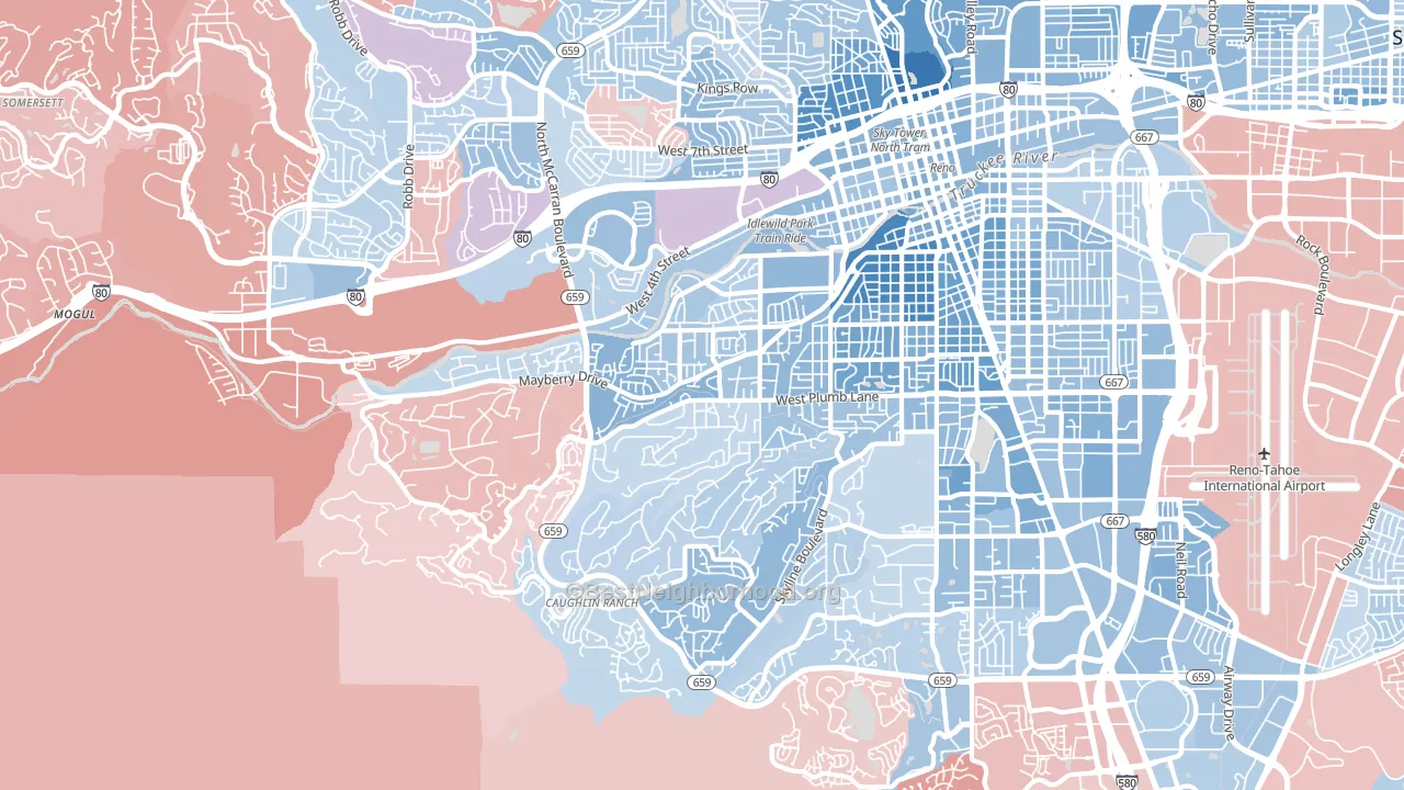 Southwest, Reno, NV block-group political-lean map