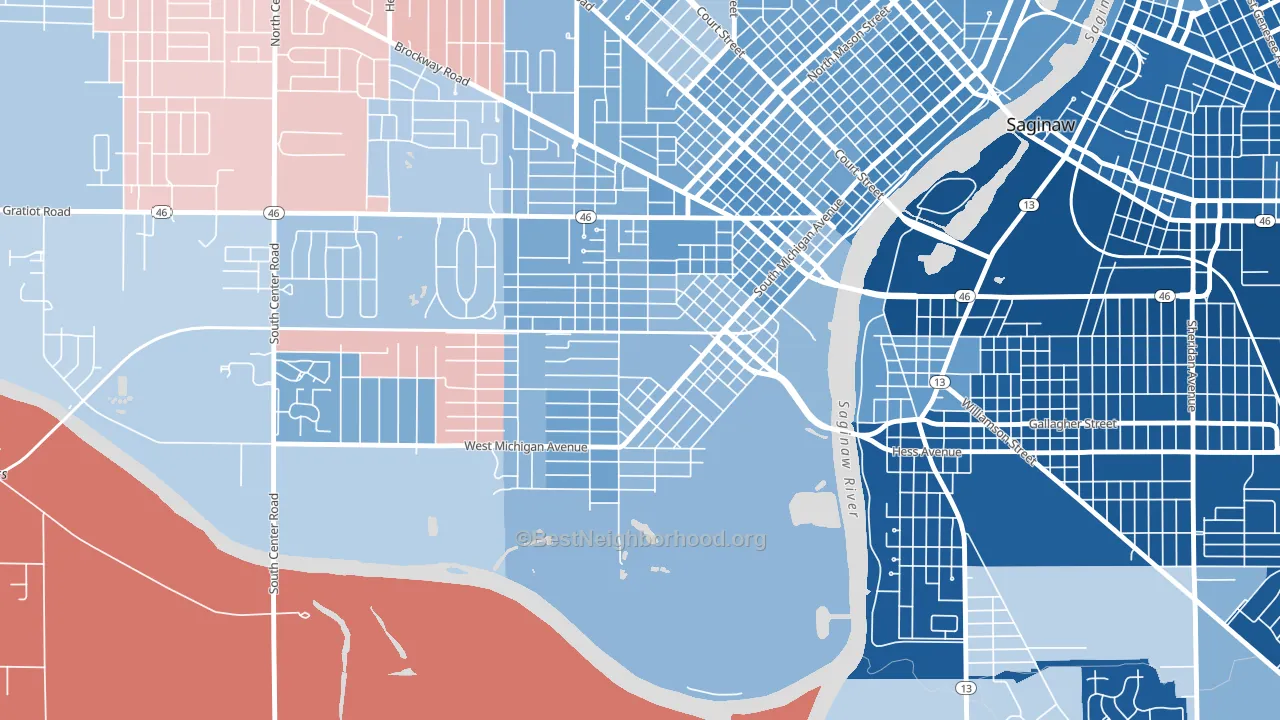 Southwest Saginaw, Saginaw, MI block-group political-lean map