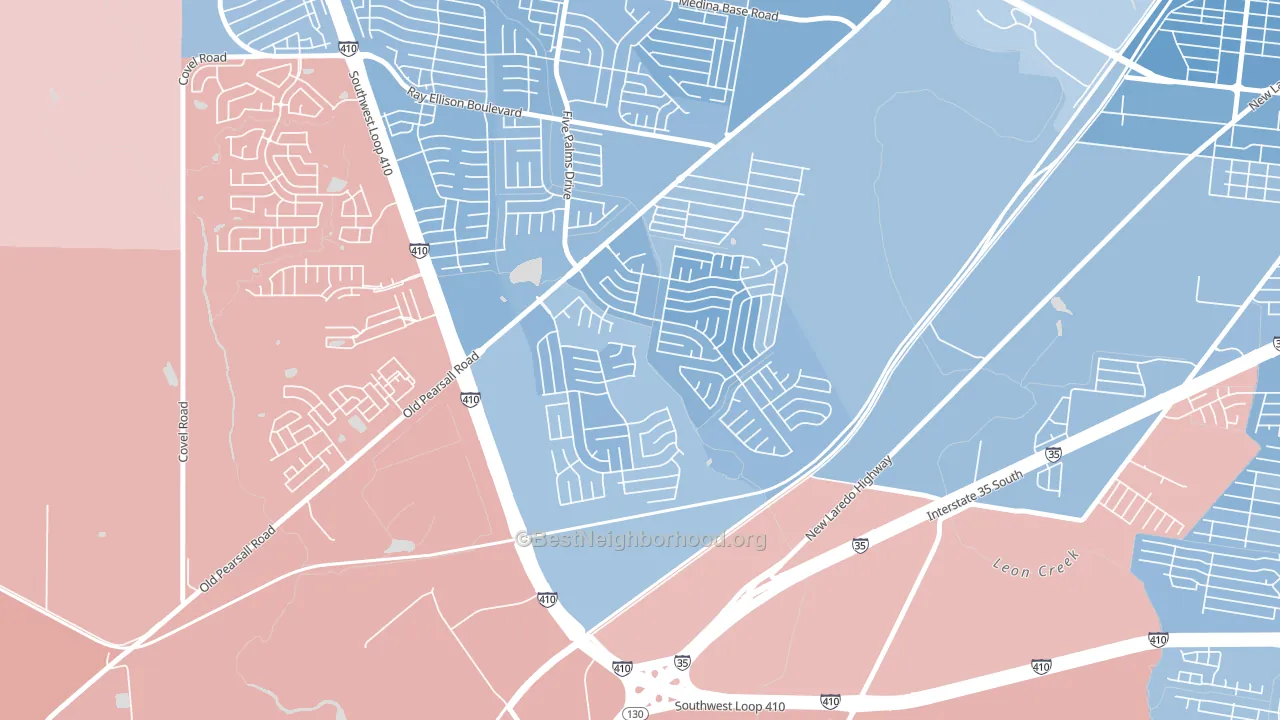 Southwest, San Antonio, TX block-group political-lean map