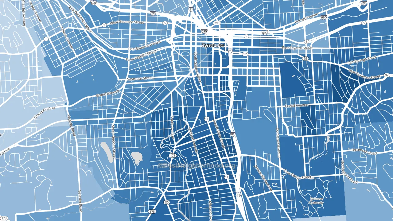 Southwest, Syracuse, NY block-group political-lean map