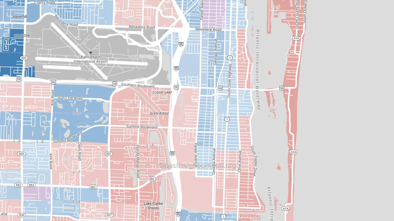Southwest, West Palm Beach, FL block-group political-lean map