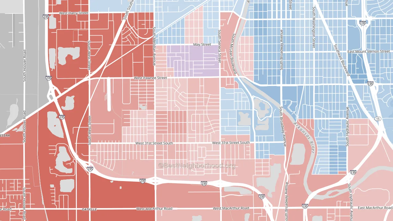 Southwest, Wichita, KS block-group political-lean map