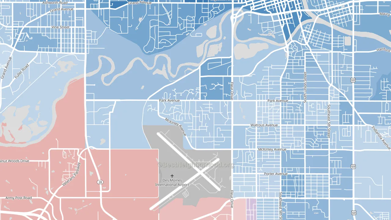 Southwestern Hills, Des Moines, IA block-group political-lean map