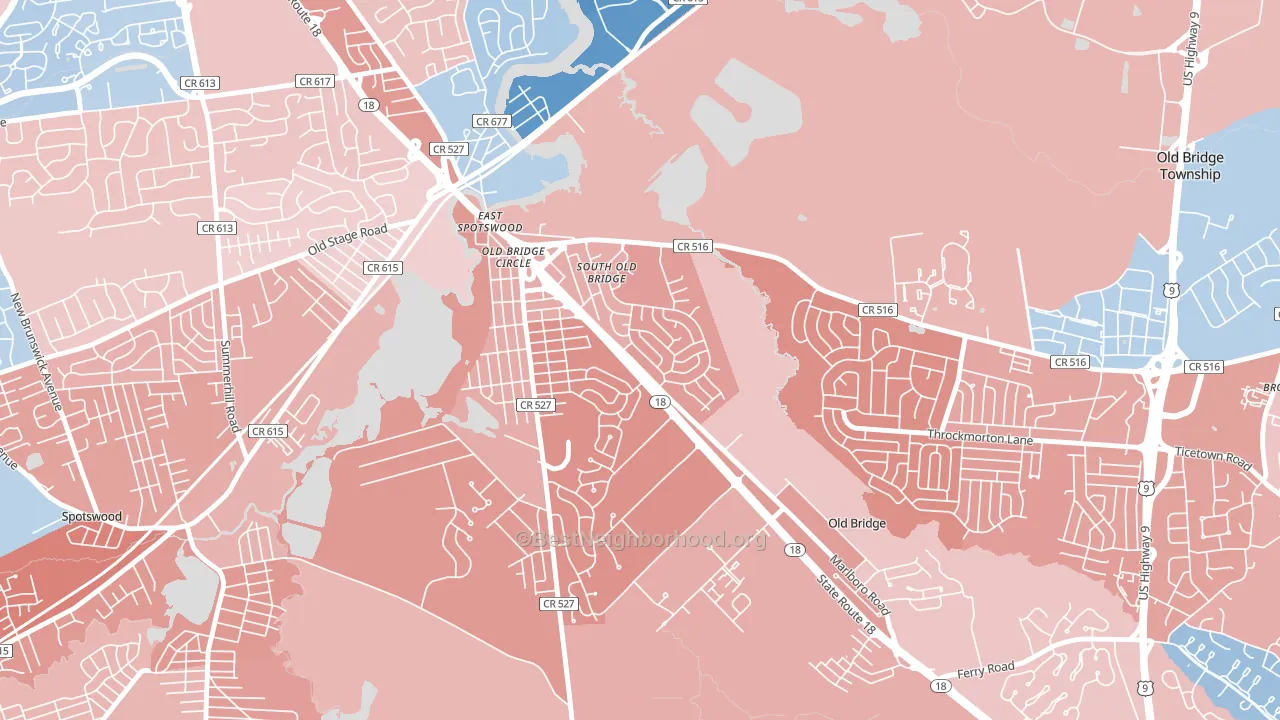 Southwood, Old Bridge, NJ block-group political-lean map
