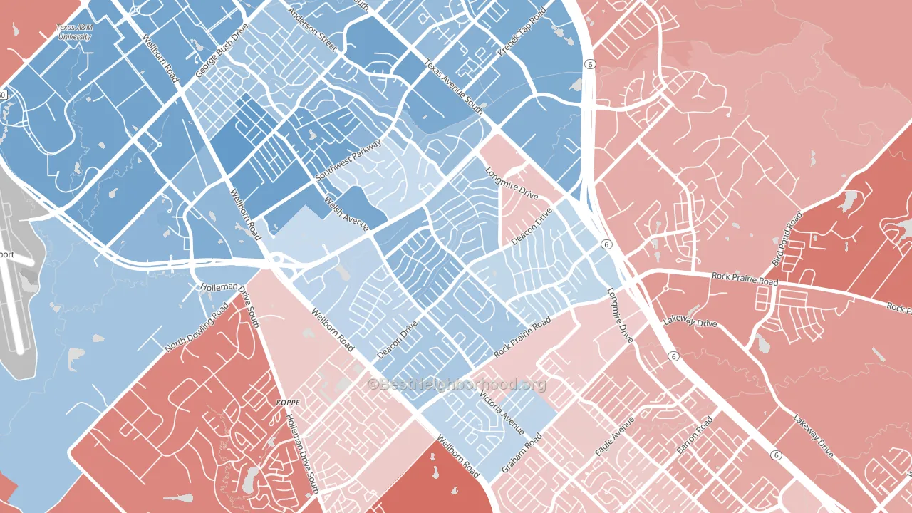 Southwood Valley, College Station, TX block-group political-lean map