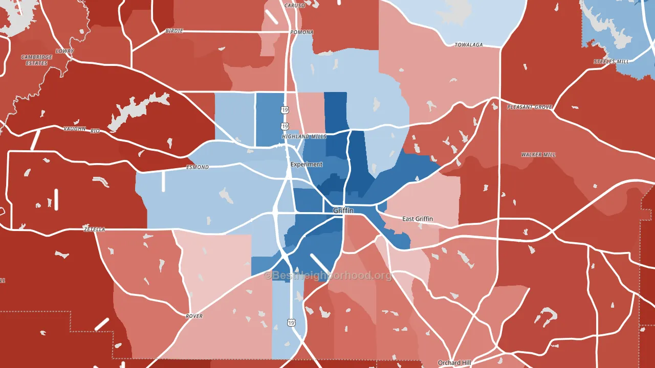 Spalding County, GA block-group political-lean map