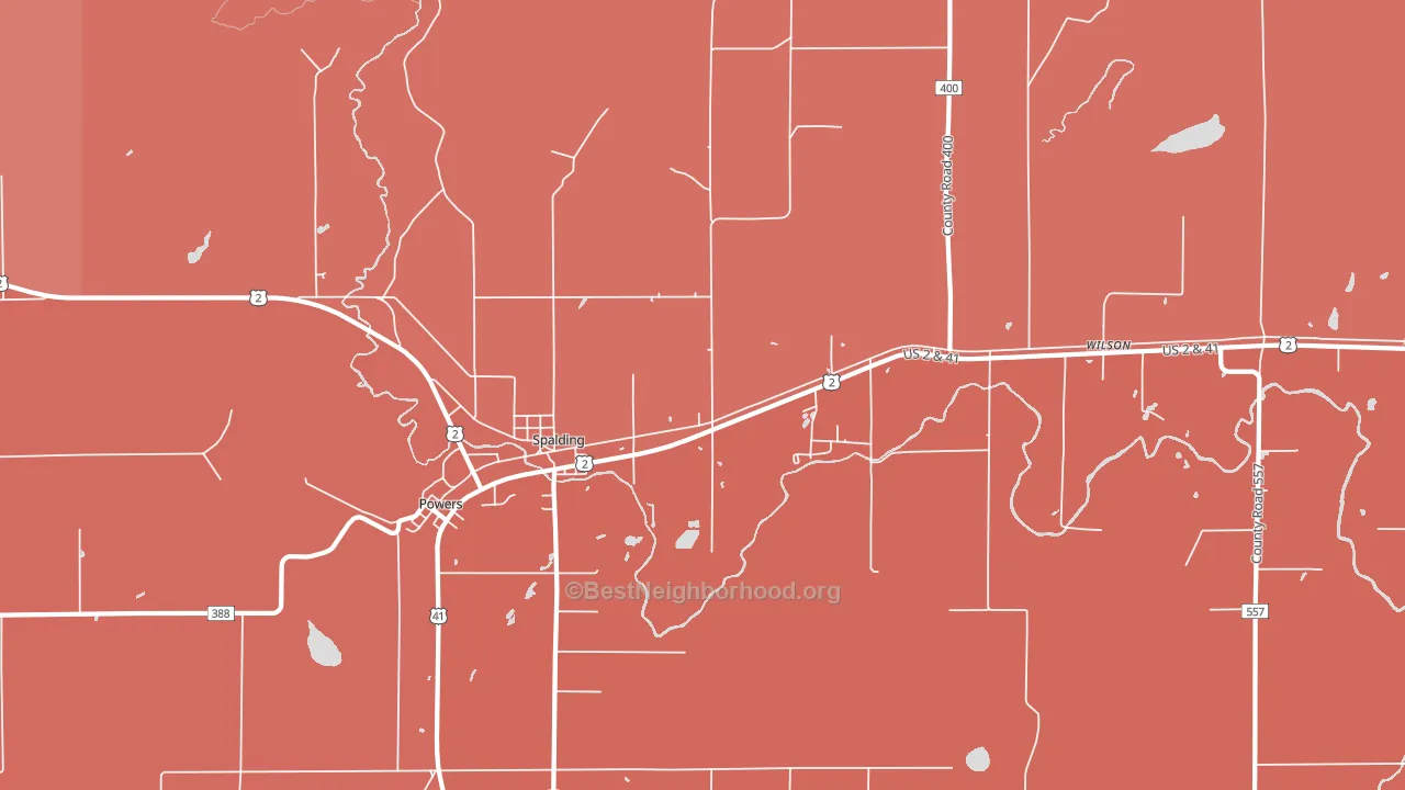 Spalding, MI block-group political-lean map