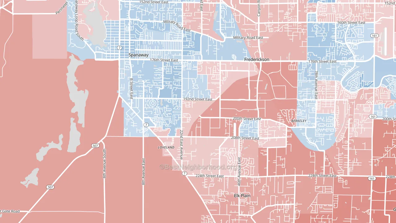 Spanaway, WA block-group political-lean map
