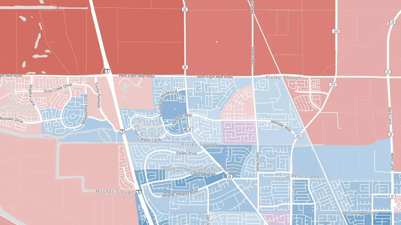 Spanos Park, Stockton, CA block-group political-lean map
