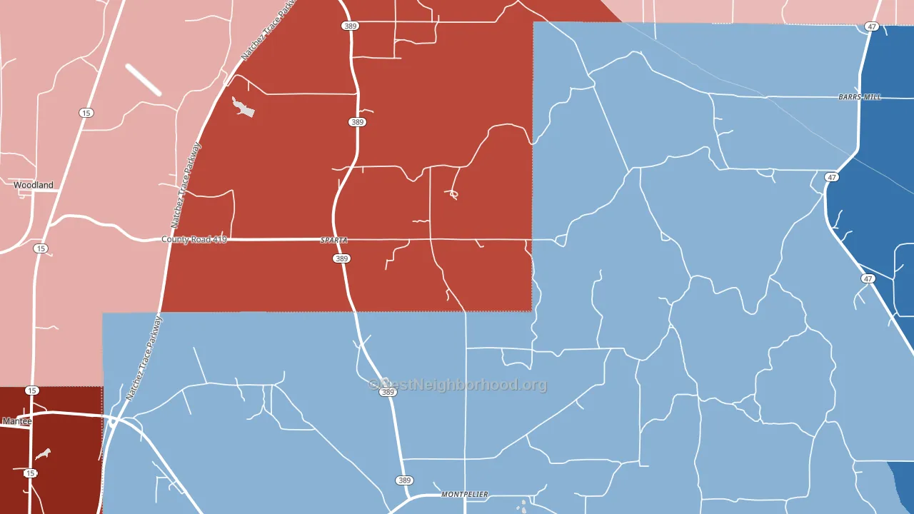 Sparta, MS block-group political-lean map