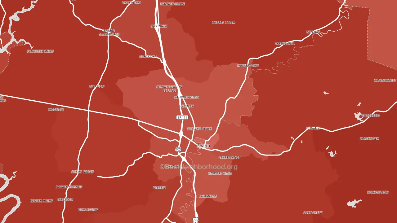 Sparta, TN block-group political-lean map