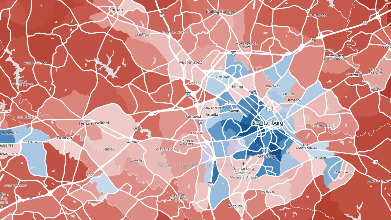 Spartanburg County, SC block-group political-lean map