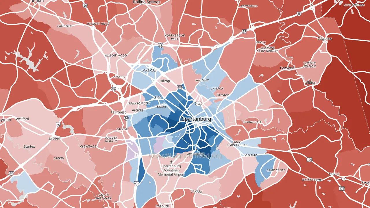 Spartanburg, SC block-group political-lean map