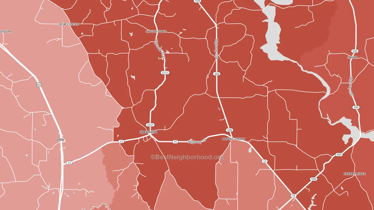 Spearsville, LA block-group political-lean map