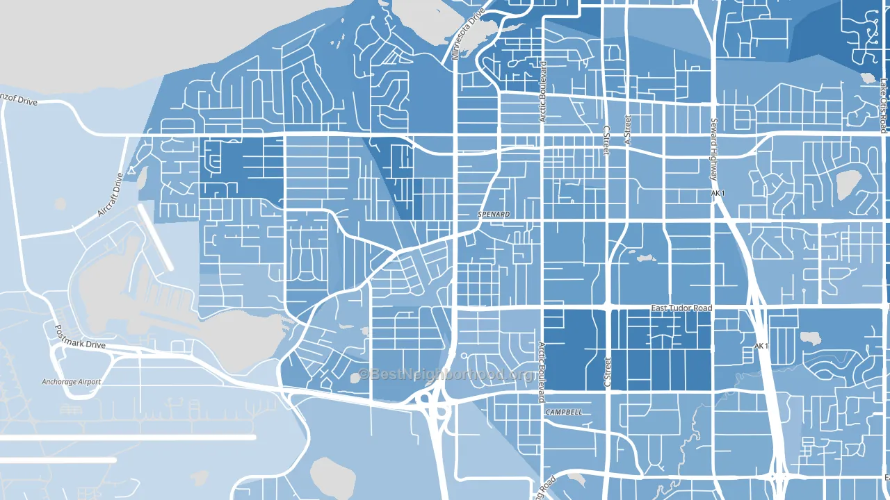 Spenard, Anchorage, AK block-group political-lean map