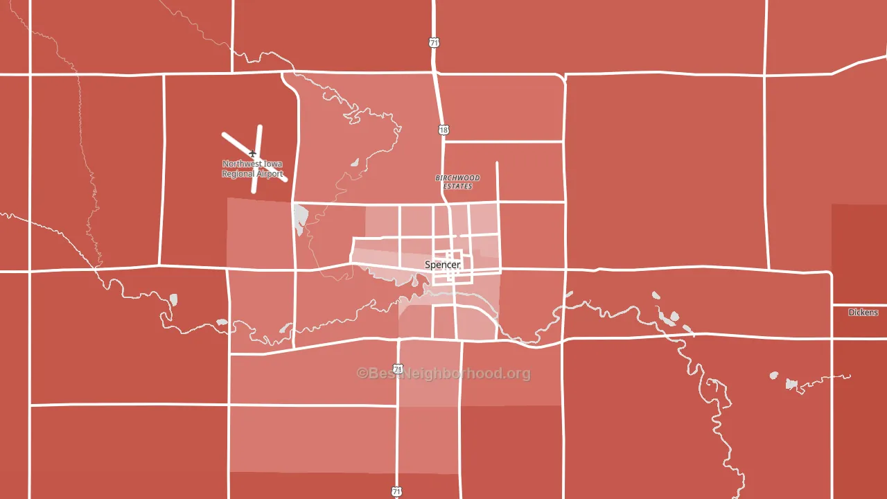 Spencer, IA block-group political-lean map