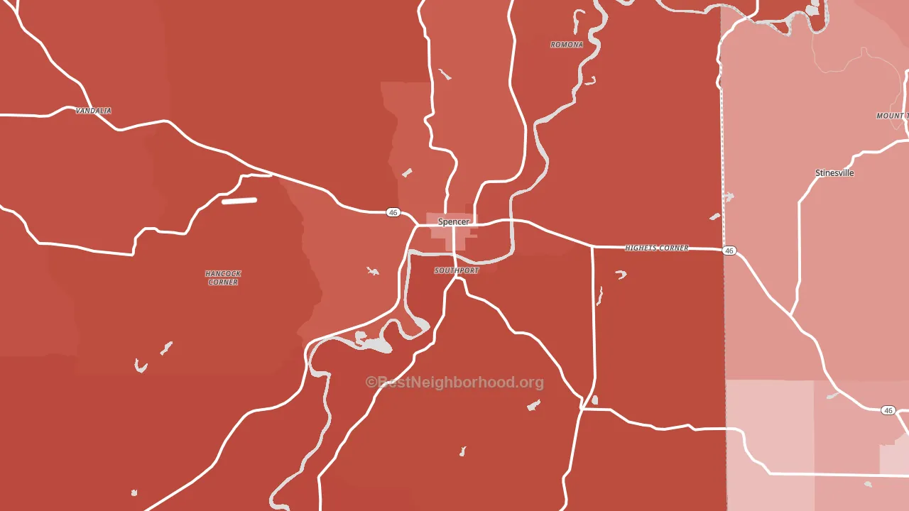 Spencer, IN block-group political-lean map