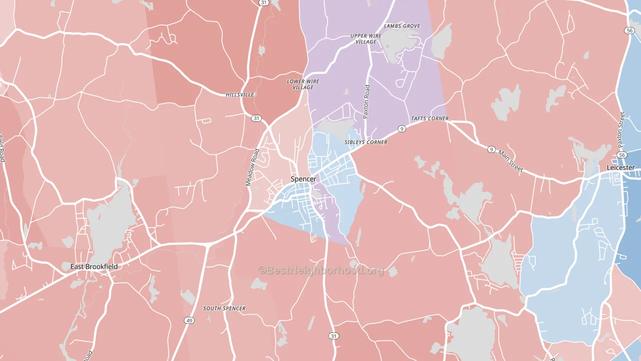 Spencer, MA block-group political-lean map