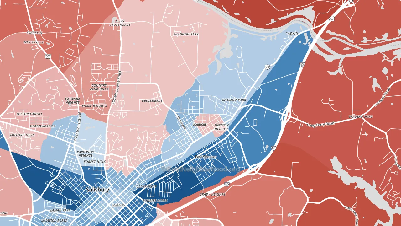 Spencer, NC block-group political-lean map
