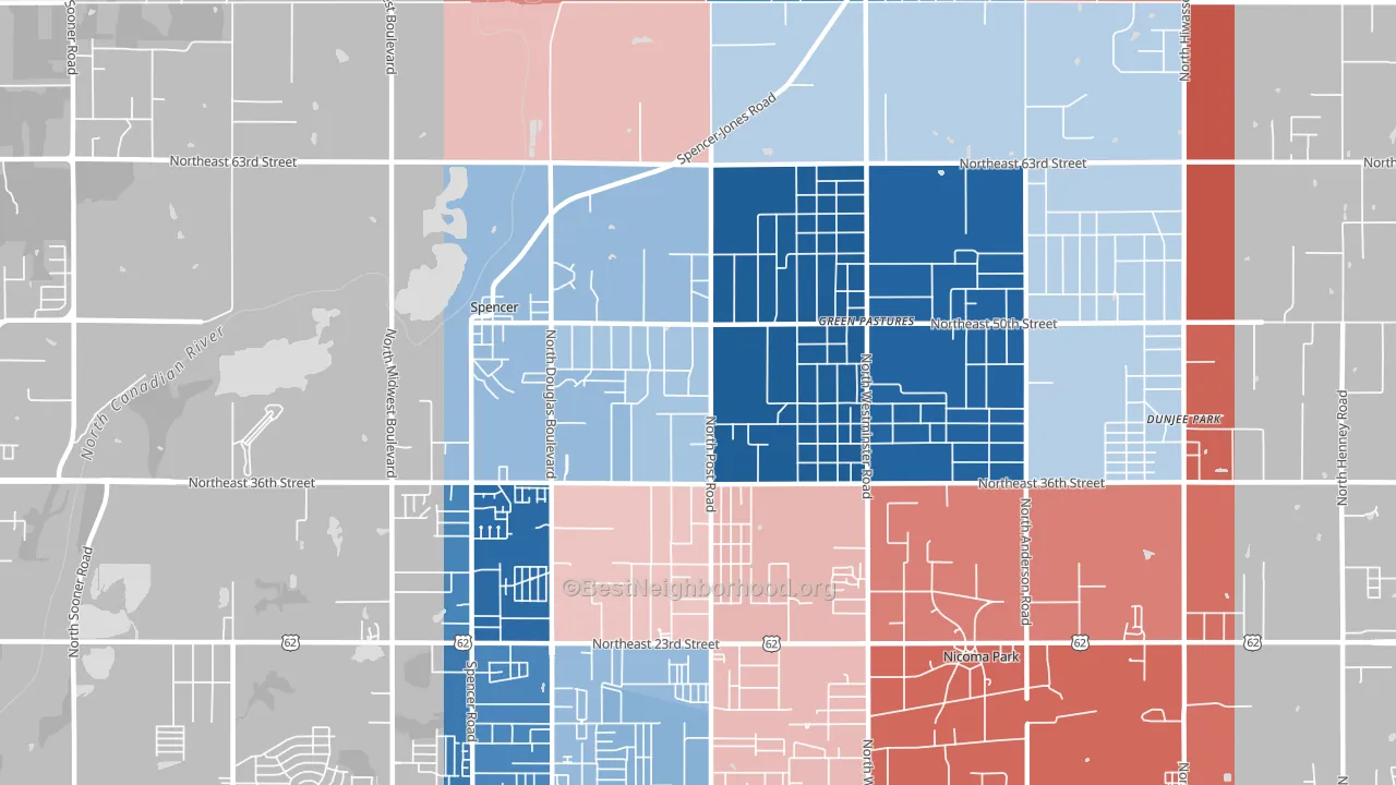 Spencer, OK block-group political-lean map