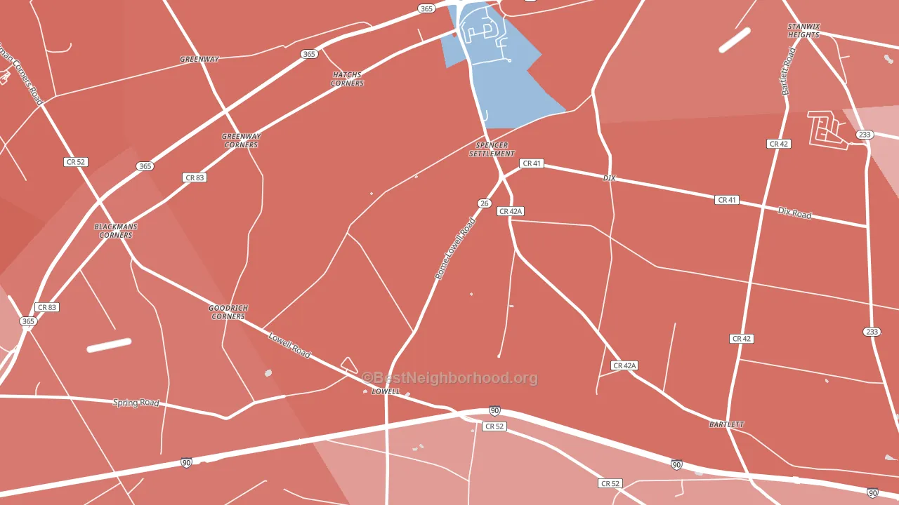Spencer Settlement, NY block-group political-lean map