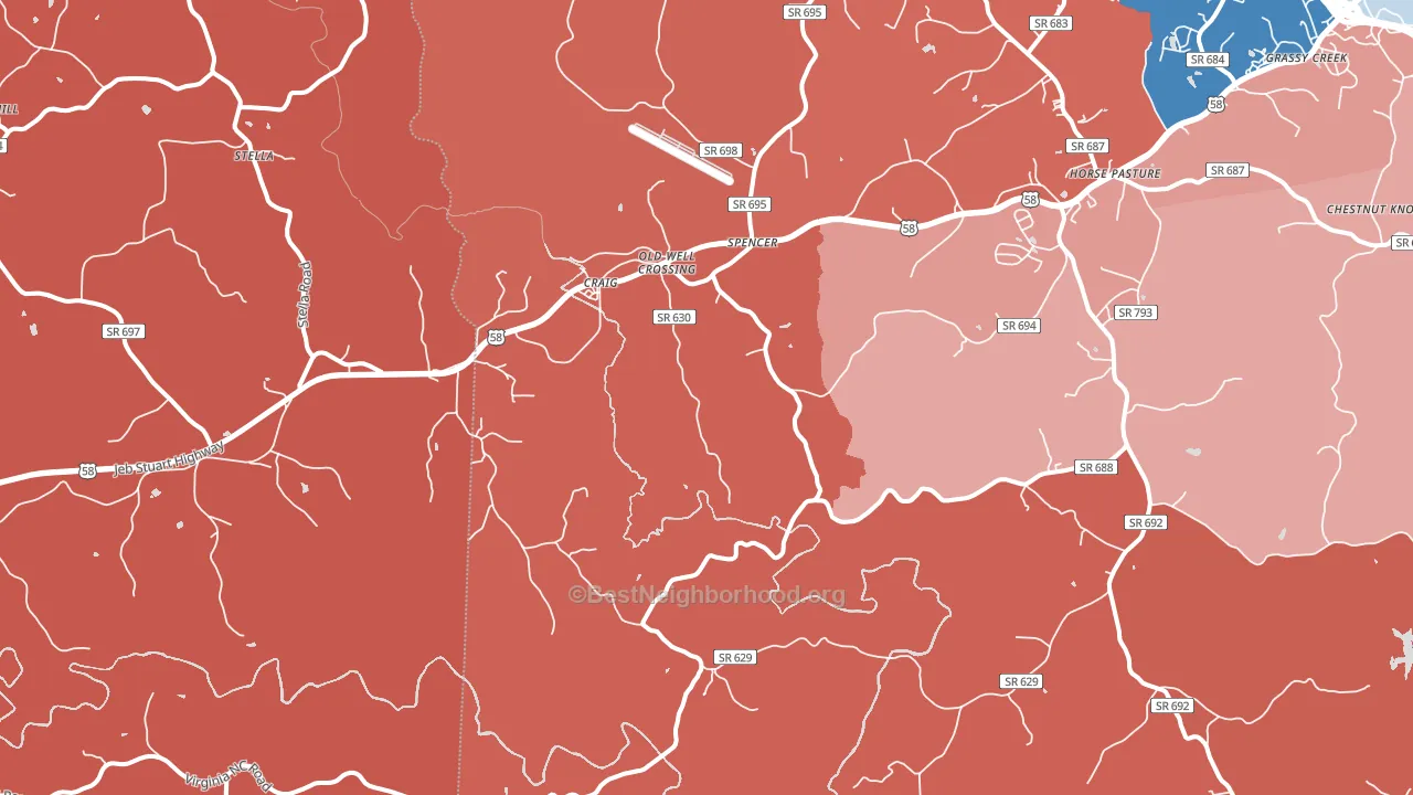 Spencer, VA block-group political-lean map