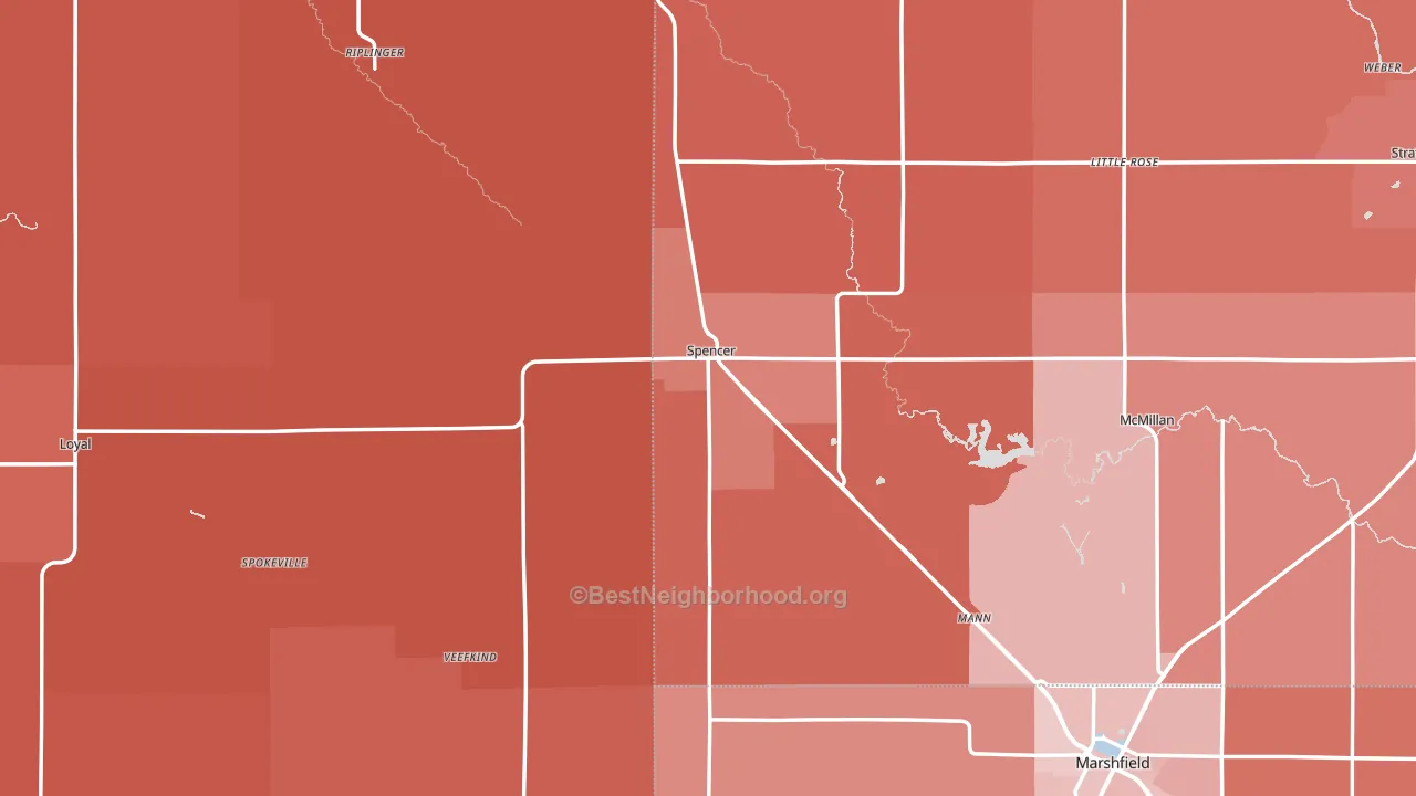 Spencer, WI block-group political-lean map