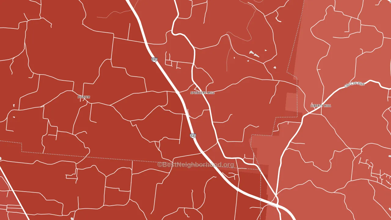 Spencers Mill, TN block-group political-lean map